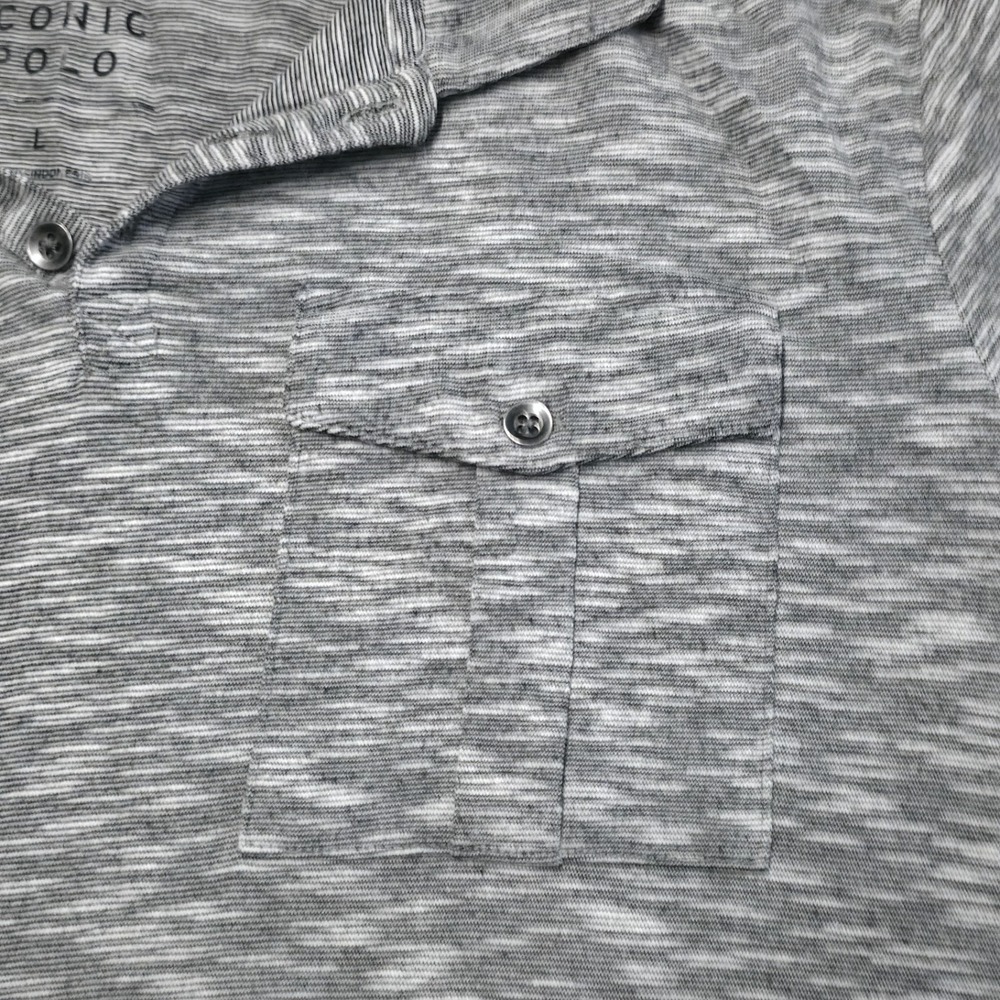 Rock & Republic Iconic Polo‎ Gray White Striped 2 Pocket Mens Large RN73277 - Picture 5 of 8